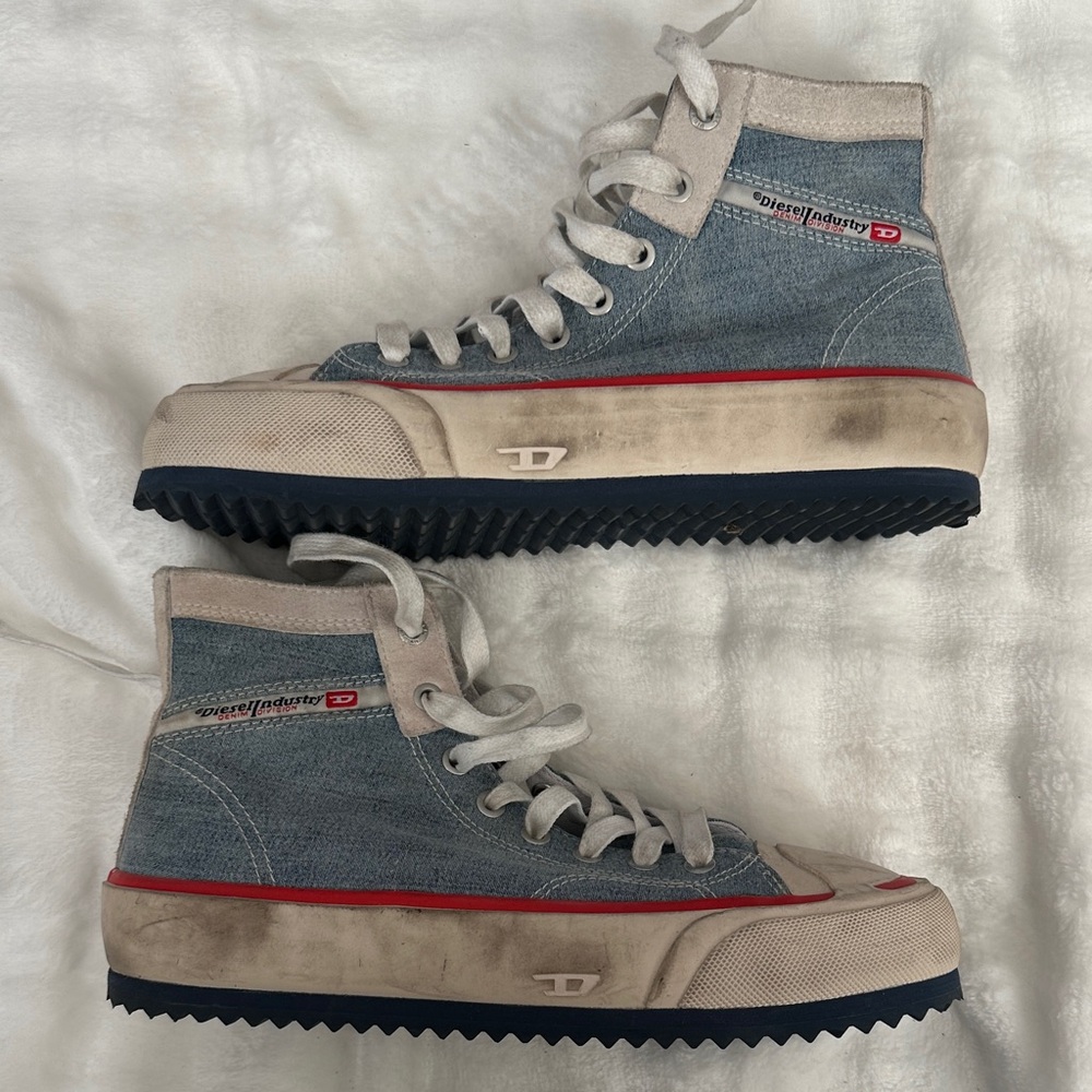 Diesel Blue and Beige High-Top Sneakers